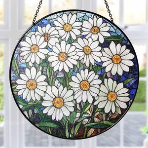 Daisy Stained Glass Suncatcher, Bright Floral Window Hanging Decor, Daisy Lovers Gift, Birthday Suncatcher Gift, Nature Lovers Decor Gift