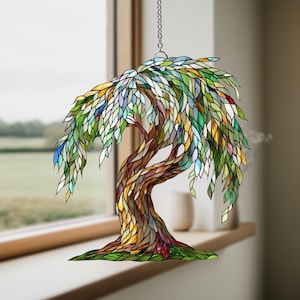 Willow Window Hanging Acrylic Ornament, Plant Lover Gift, 2D Flat Decor, Nature Art, Home Window Decoration