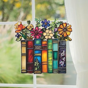 Personalized Book and Flower Suncatcher: Custom Acrylic Window Decor