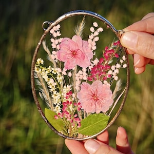 Pressed Flower Suncatcher: Stained Glass Panel, Dried Wildflower Art