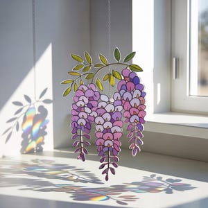 Wisteria Branch Acrylic Suncatcher, Floral Gift For Mom, Floral Window Decor Suncatcher For Spring, Garden Flower Gift, Flower Home Decor