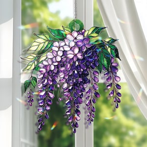 Wisteria Art Acrylic Suncatcher, Elegant Botanical Window Hanging, Light-Reflecting Spring Decor, Perfect Gift for Plant Lovers, for Mom